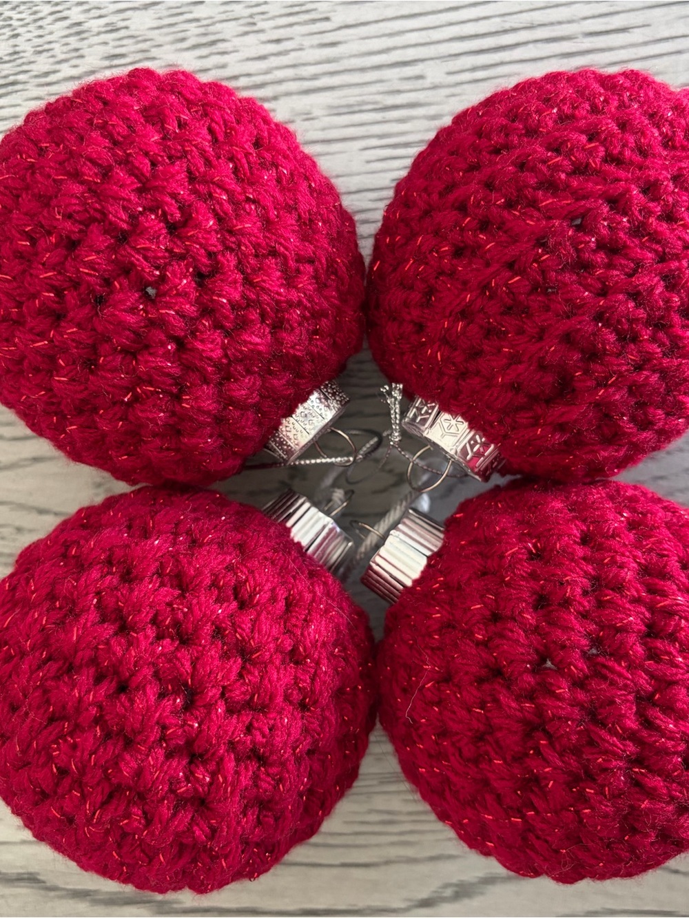 Handmade Burgundy Red Crocheted Holiday Ornament Set